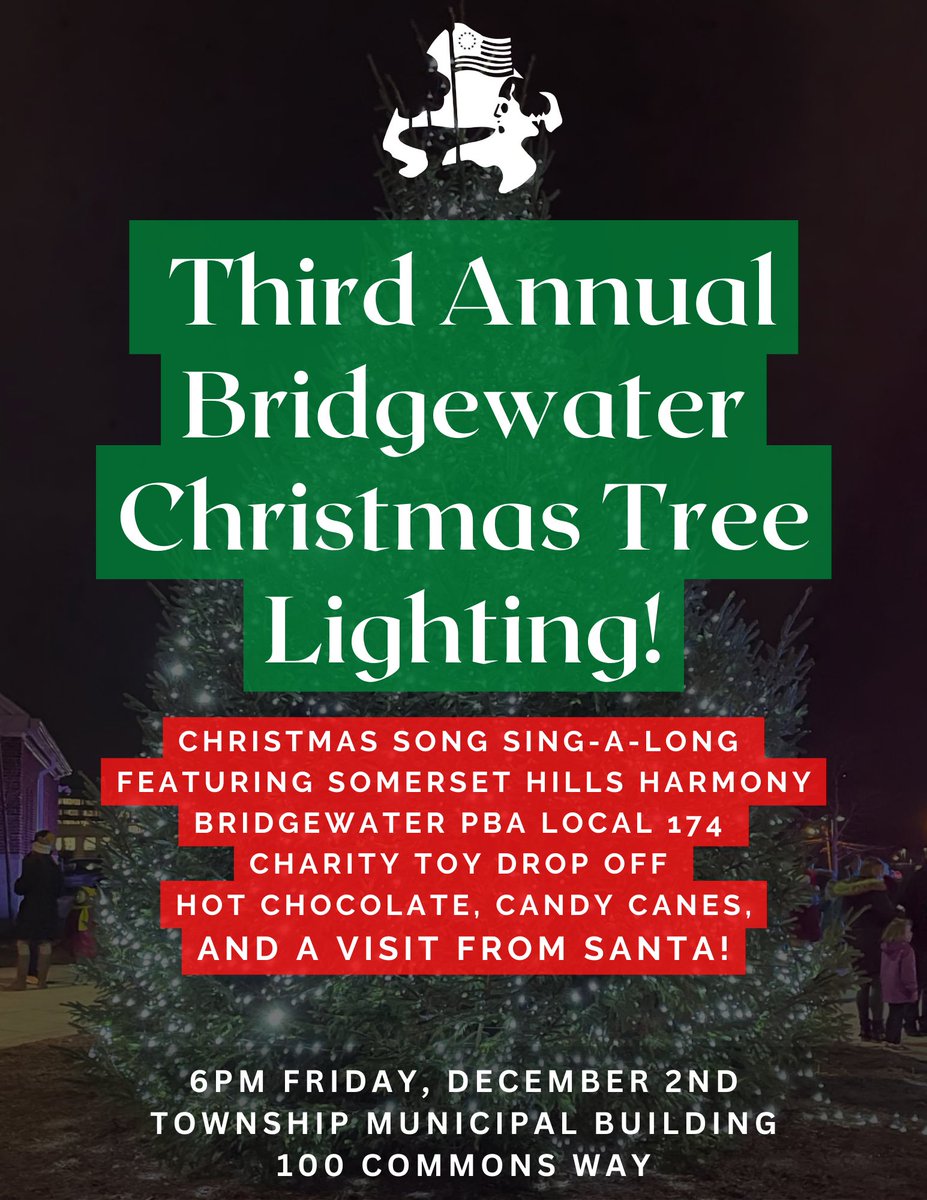 Bridgewater residents, you and your family are invited to join us for our Third Annual Christmas Tree Lighting TODAY Friday, December 2nd, at 6:00PM!
🎄Christmas song sing-a-long with music by Somerset Hills Harmony and a visit from Santa!🎅