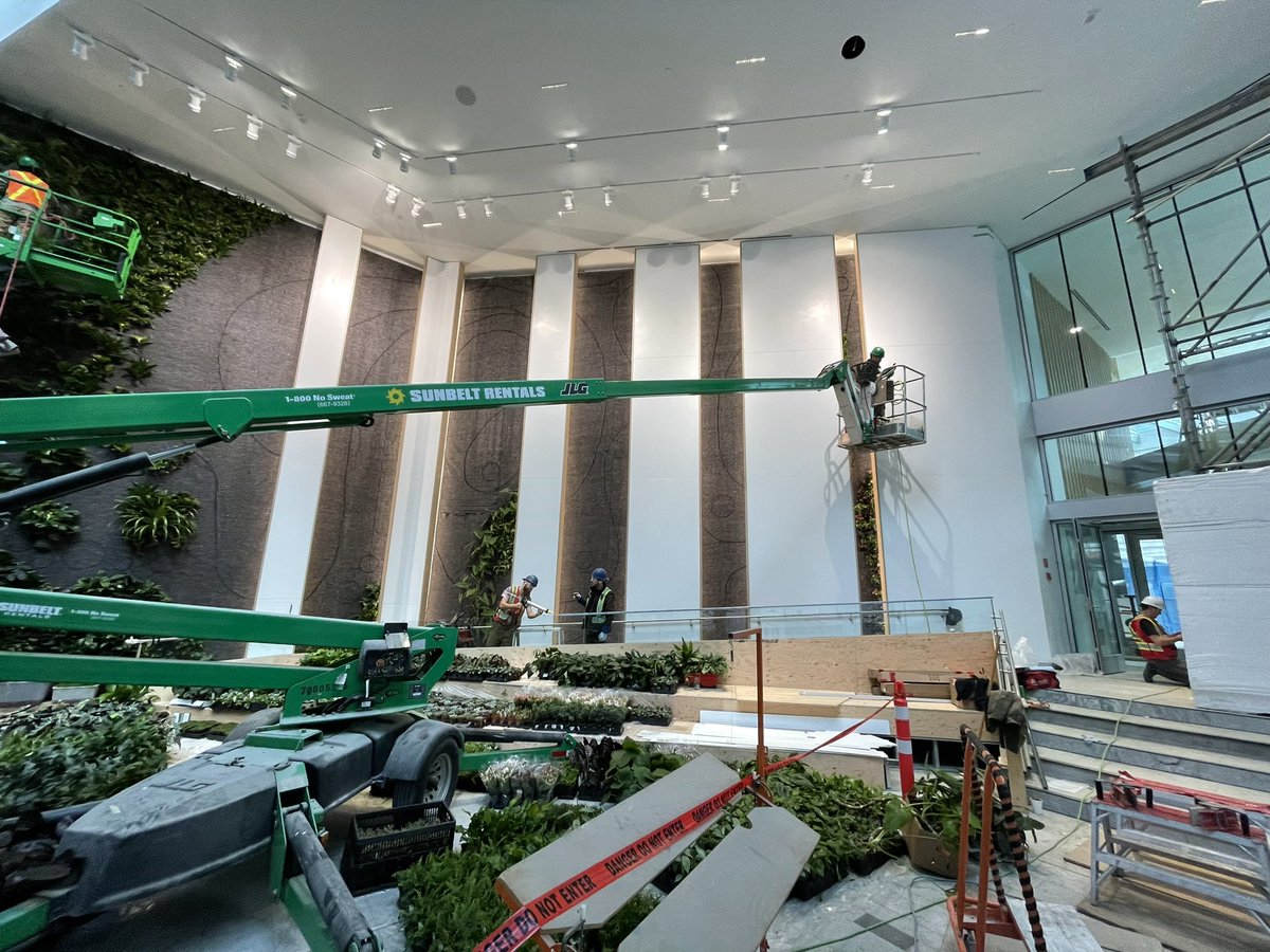 GreenOverGrey's tweet photo. Behind-the-scenes look at our construction process for a 26’ tall #livingwall  in DT Vancouver which is nearing completion. Access can be tricky for complex living wall installations, but with 14 years of experience we’re prepared for any challenges thrown our way !@MCMinteriors https://t.co/eyeRpuH9Jx