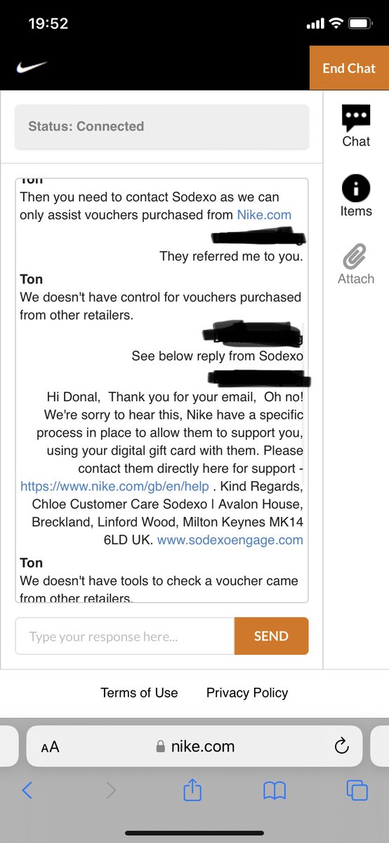 D04151875's tweet photo. Hi @nikestore, I have a voucher issued by @sodexoengage which isn’t working. Nike refer me to Sodexo, Sodexo refer me back to Nike. 
Now that you’re both introduced, please resolve. I’ve spent hours on the phone and chats with Nike, who have been most unhelpful, esp Ton &amp; Jasmine https://t.co/y05SUxkElw