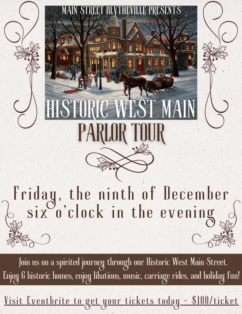 MainStreetBly's tweet photo. Main Street Blytheville Looking for a holiday event that feels like a Hallmark Christmas special? THIS IS IT!🎄

Homes included on the tour: 800, 801, 811, 818, 920, and 1043 West Main Street. 

Follow this link 👉🏻 https://t.co/IvnG7s9Tjt to get yours! 🎫🏡 https://t.co/YwBOixRIBg