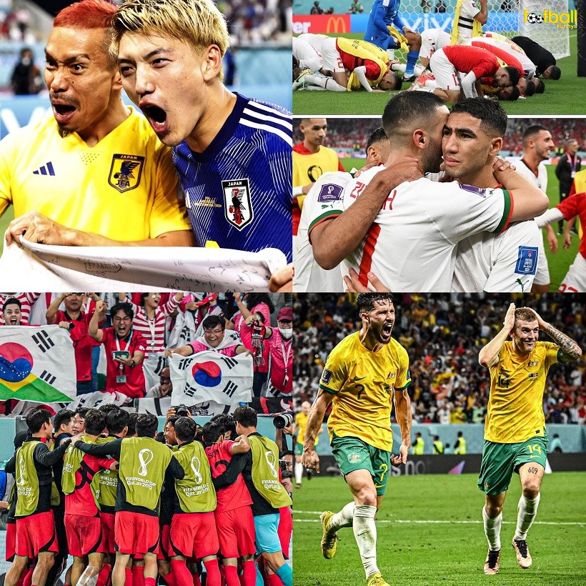 RemarksFootball's tweet photo. Japan knocking out Germany. 
Morocco knocking out Belgium. 
South Korea knocking out Uruguay. 
Australia knocking out Denmark. 

The 2022 World Cup group stage is the best ever. https://t.co/HpzsZih9o6