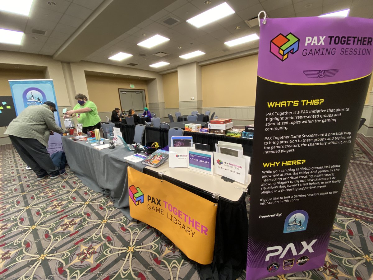 GamesUnbound's tweet photo. Bit of a rocky start to #PAXUnplugged, but we're all setup in the #PAXTogether Intersection, running Kids on Hoverboards with more games to come! Stop by, check out the library, see the fun stuff we've got, and say hi! https://t.co/4gIae1ZxM6