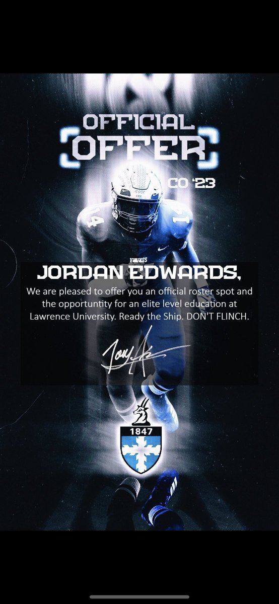After a great conversation with <a href="/CoachPaider/">Andy Paider</a> I’m blessed to receive my first offer from Lawrence University! <a href="/CoachPaider/">Andy Paider</a> <a href="/CoachCawthon/">Jay Cawthon</a> <a href="/Coach_Iverson/">Coach Iverson</a> <a href="/EastsideFB/">Eastside Eagles Football</a>