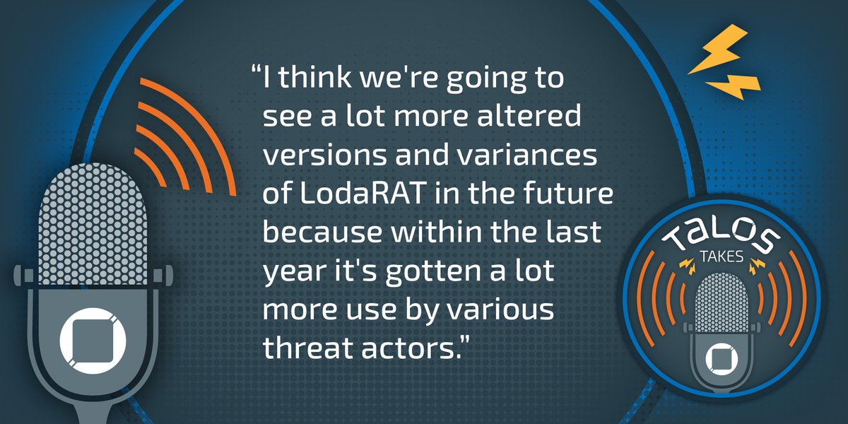 New Talos Takes podcast: Join Nick Biasini and Talos researcher Chris Neal discussing the evolution of #LodaRAT and the many associated campaigns over the years, along with key tidbits on how #AutoIT is abused by adversaries. talosintelligence.com/podcasts/shows…