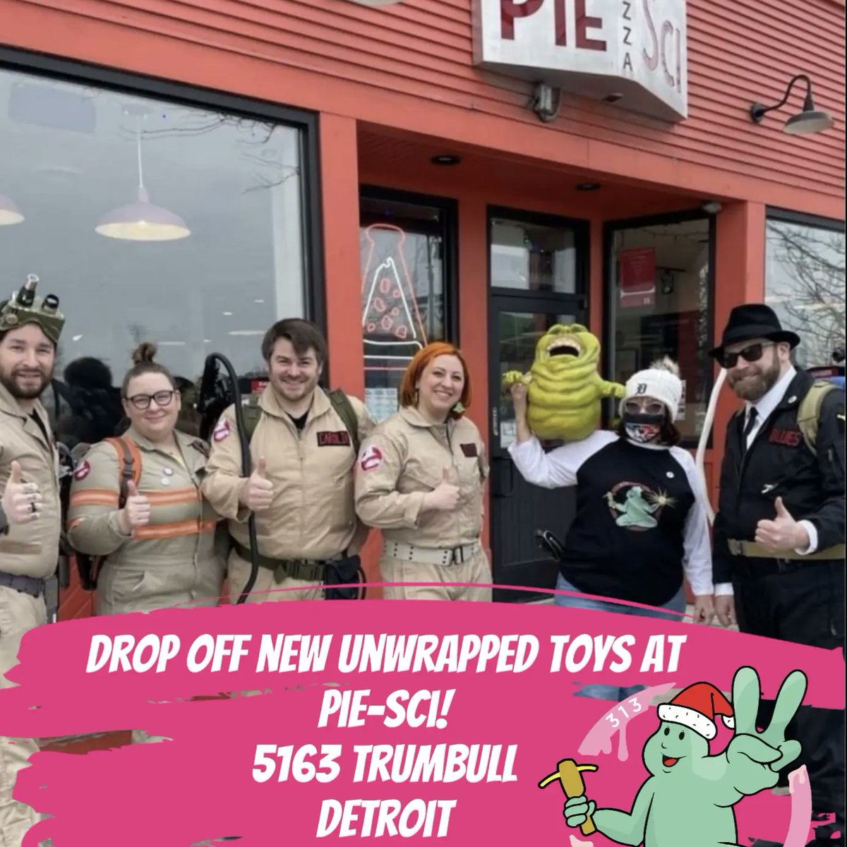 Donate new, unwrapped toys for the kids at The Children's center at Pie-Sci Pizza in Detroit! #ghostbusterstoydrive #313ghostbusters #detroit #donate #Michigan