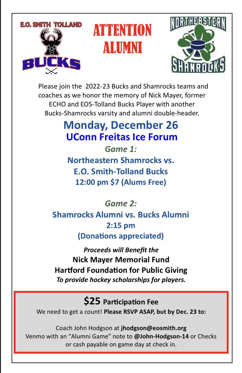 <a href="/CTHKReport/">CTHS Hockey Report</a> <a href="/EOSTBucks/">E.O. Smith Tolland Bucks</a> Alumni Game info