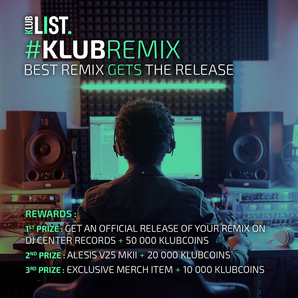 KlubList has prepared an exciting new competition for DJs and producers - #Klubremix 🎛️

👇
3 rounds
3 months
3 winners 

🏆
1 official release of a remix
1 Alesis V25 MKII
80 000 KlubCoins

Check out the details 👉 theklub.crew3.xyz/questboard/999…
