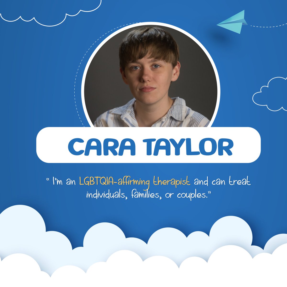 Meet Cara Taylor (they/them/theirs), Marriage and Family Therapy Associate at Haven Family Counseling. 

"I consider the whole person, not just their problems: I treat adults, teenagers, and children." 

Now accepting telehealth and in-person clients.