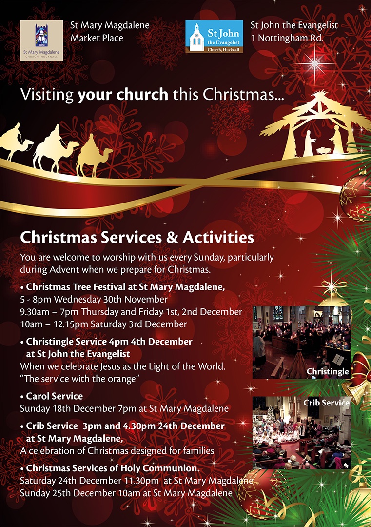 Celebrate the spirit of Christmas this year <a href="/StMMHucknall/">St Mary Magdalene</a> - join us for the Hucknall Christmas Tree Festival, Christingle Service, Carol Service, Crib Services, and Holy Communion Services on Christmas Eve and Christmas Day - see leaflet for details #NG15 #ThingsToDoInHucknall