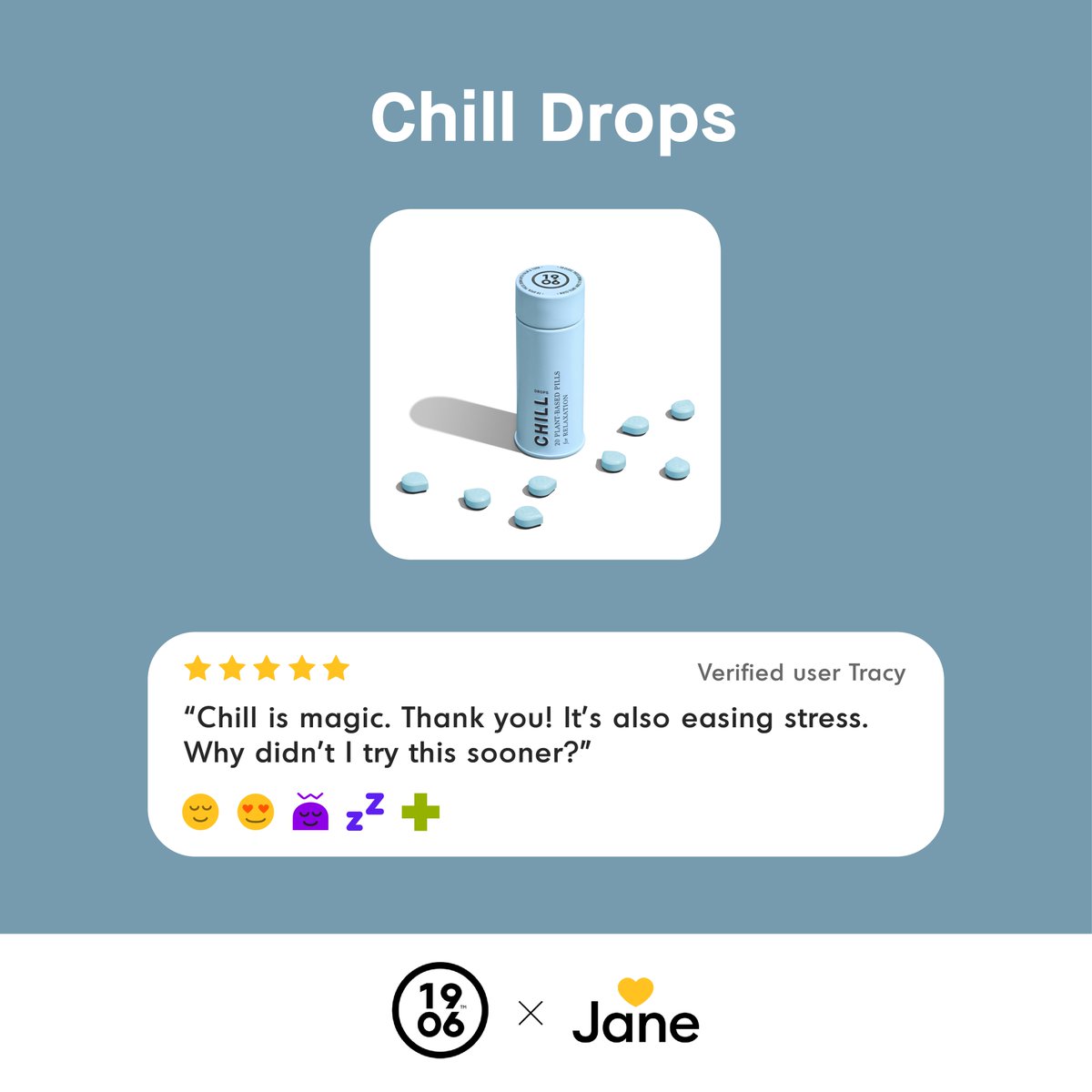 Our community is buzzing about the #1 Chill Pill. Fast-acting swallowable pills that are gluten free, dairy free, and sugar free. Shop wherever you are on IHeartJane's new app: iheartjane.app.link/1906-Social-Ch…