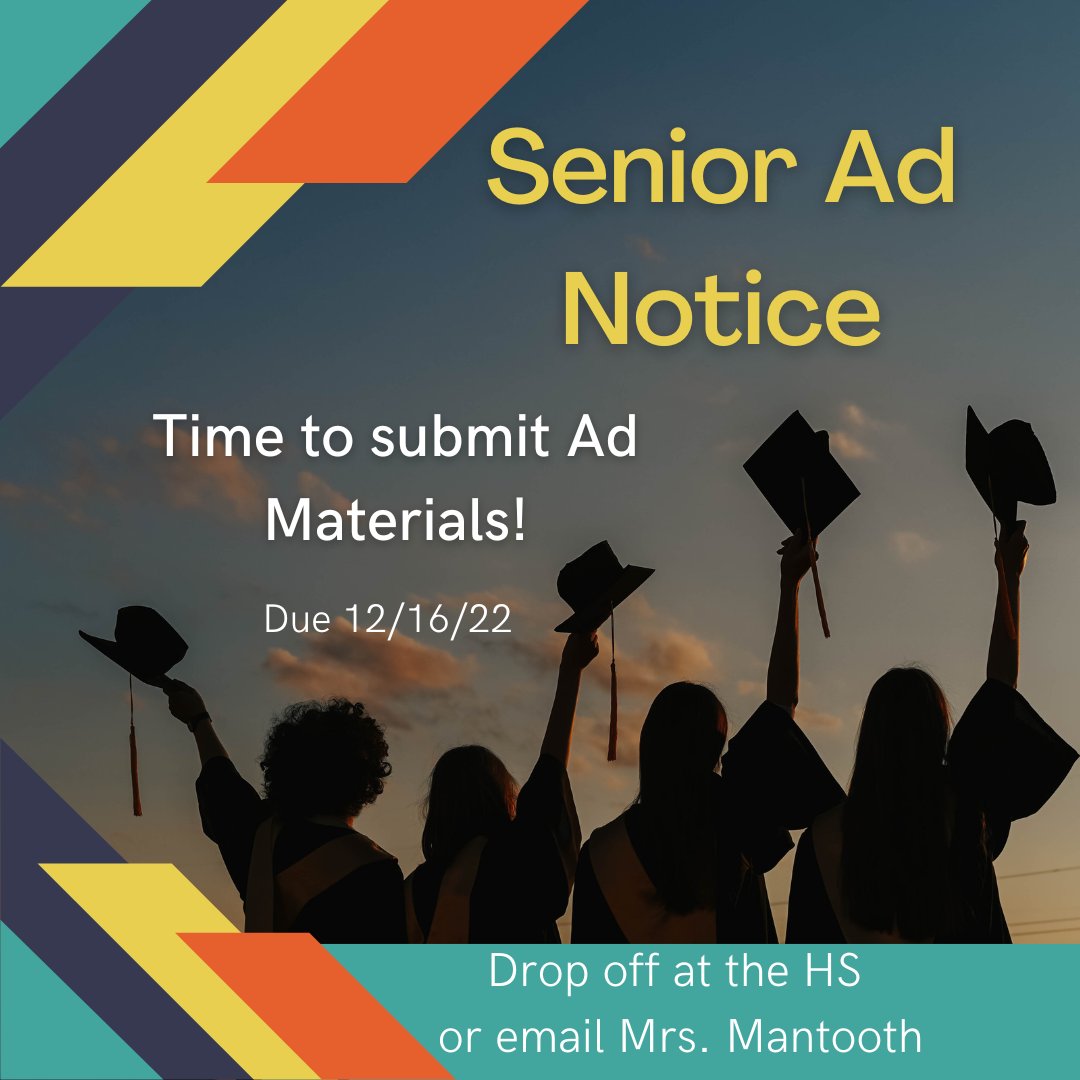 WayneYearbook's tweet photo. @BulldogsWayne Senior Parents, Its time to gather your ad materials!  All senior ad materials (pictures and sentiment) are due to Mrs. Mantooth by December 16, the last day of the semester.  Please email Mrs. Mantooth with any questions t.mantooth@wayne.k12.ok.us. https://t.co/QmaDni64hO