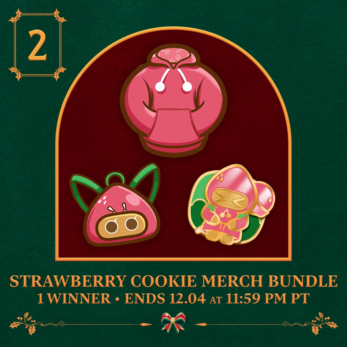 Welcome to the second giveaway of #Cookiemas! Today, one lucky winner has a chance to win the full #StrawberryCookie merch bundle! #CookieRun #CookieRunKingdom (1/4)