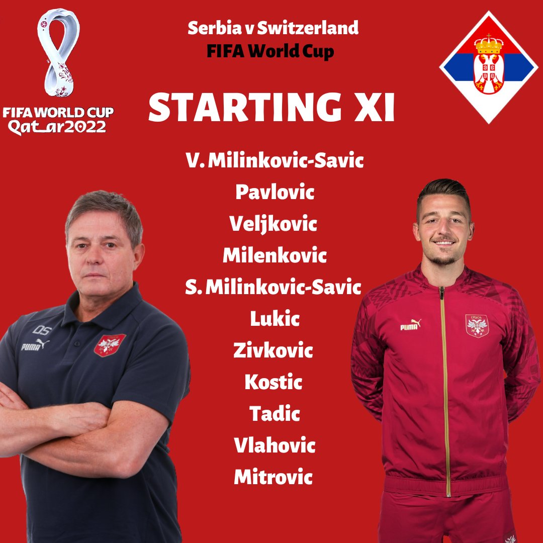 SerbianFooty's tweet photo. Serbia starting XI vs Switzerland. 

Napred Srbijo!!!! 🇷🇸🇷🇸🇷🇸 https://t.co/6GHoes4Co0