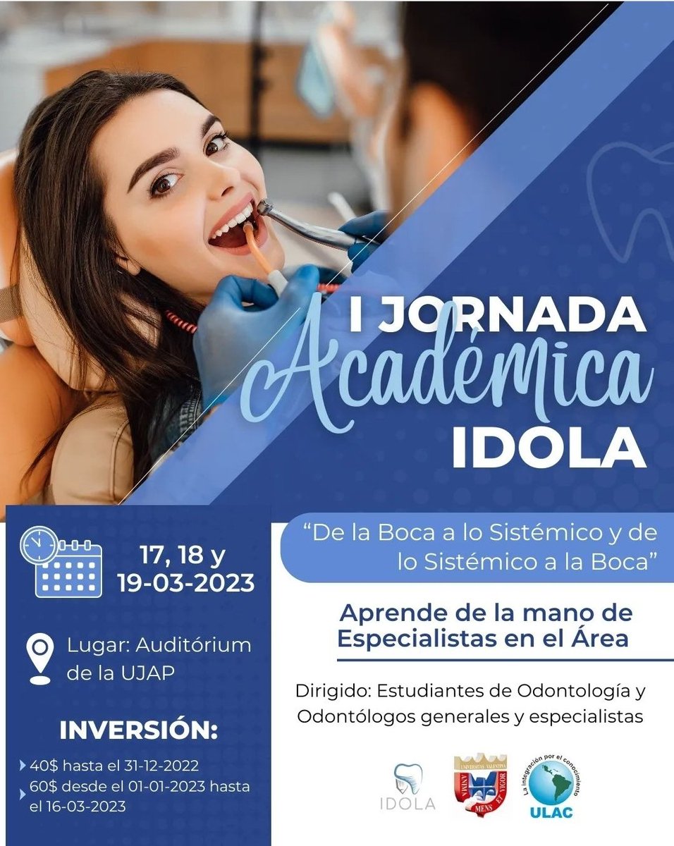 herijlb's tweet photo. EN VALENCIA-VENEZUELA
I Jornadas Académicas IDOLA.
" De la boca a lo sistémico de lo sistémico a la boca"
17-18-19 de Marzo 2023.
Solicita información enviando un correo al lamoralcb@gmail.com con las letras lJ. https://t.co/k5Y6X011kN