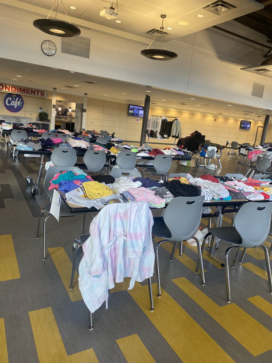Look at all these awesome clothes. Stop on up to the clothing drive at the high school 3-6:30. #montourproud #MontourSD