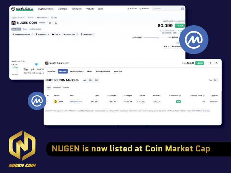NUGEN is now listed on <a href="/CoinMarketCap/">CoinMarketCap</a> 🎉
In the past few days, we've made big strides (and the news isn't over)

👇 Find us on Coin Market Cap 🪙
coinmarketcap.com/currencies/nug…

#NFT #blockchain #Nugenverse