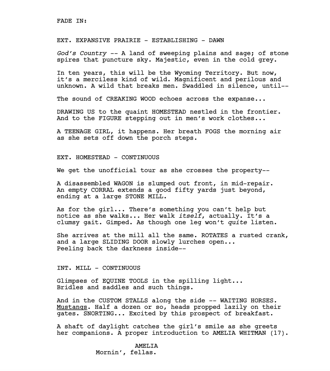 JoshtheFlanagan's tweet photo. Another #firstpagefriday for fun... How about the first page of @hurstfilm and I's 2022 #BloodList selection, western-horror-action flick The Horse Killers.
You can read the whole script at https://t.co/wRGXkFpJfT
(and thanks again for the love, @TheBloodList !) https://t.co/JgjBYYmvZE