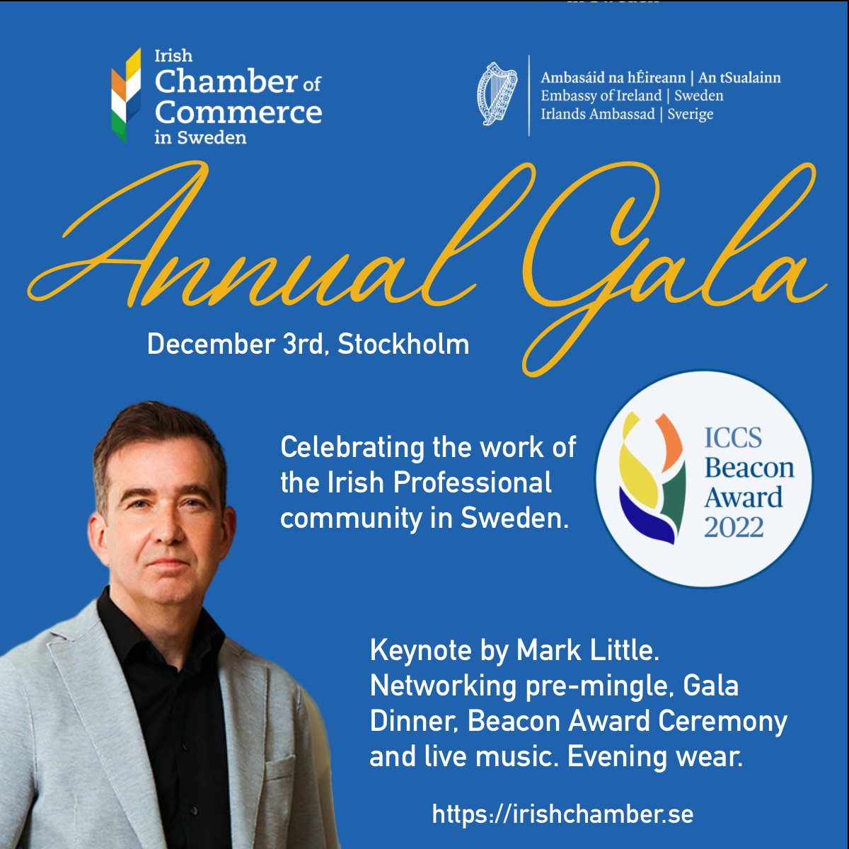 ICCS Annual Gala 3rd Dec 2022 | We look forward to seeing as many you at our annual gala event, tomorrow 3rd December in Stockholm.
irishchamber.se/event-4980252

Thank you to our Corporate Sponsors Kirby Group, Collen Construction and Suir Engineering.