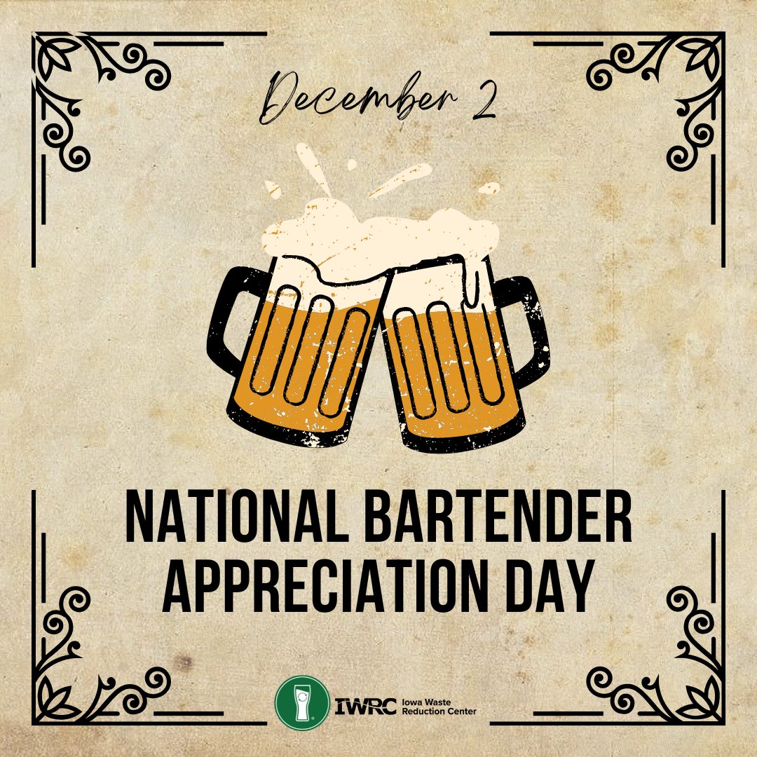 Kick off the weekend by sharing a drink with a friend at a sustainable Iowa brewery today &amp; show your appreciation for all the #mixologists out there on #NationalBartenderDay! Find the nearest Iowa Green Certified brewery, visit iwrc.uni.edu/green-brewery.🍻#IowaGreenBeer