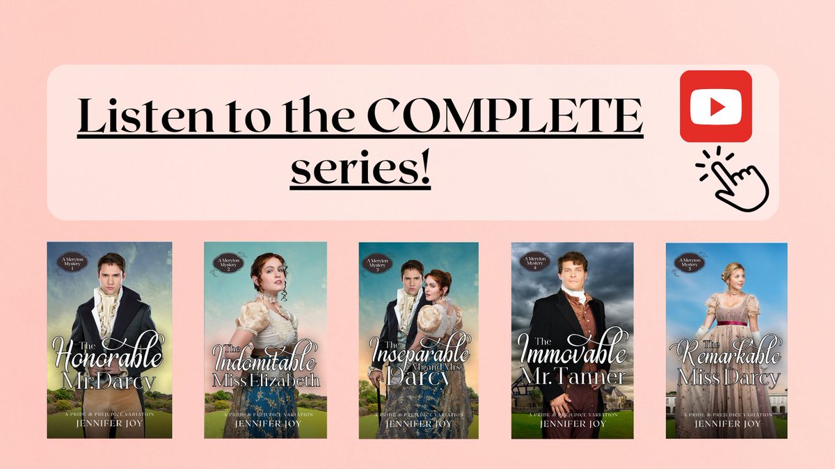 JenJoywrites's tweet photo. It's done! The playlist is complete, and you can now listen to all 5 of the Meryton Mysteries!!!🤩

If you think that's cool, please Subscribe to my channel so I can keep giving you more of what you want💖

https://t.co/MoBpLaxn1Y https://t.co/pM7Tihzjyy