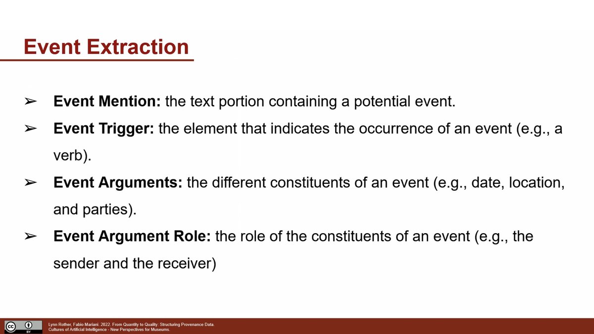 Sammlungsdinge's tweet image. #culturesAI2212. Fabio Mariani 
… explained the event extraction …
#LinkedArt #CidocCRM #ProvenanceResearch #NaturalLanguageProcessing #AI