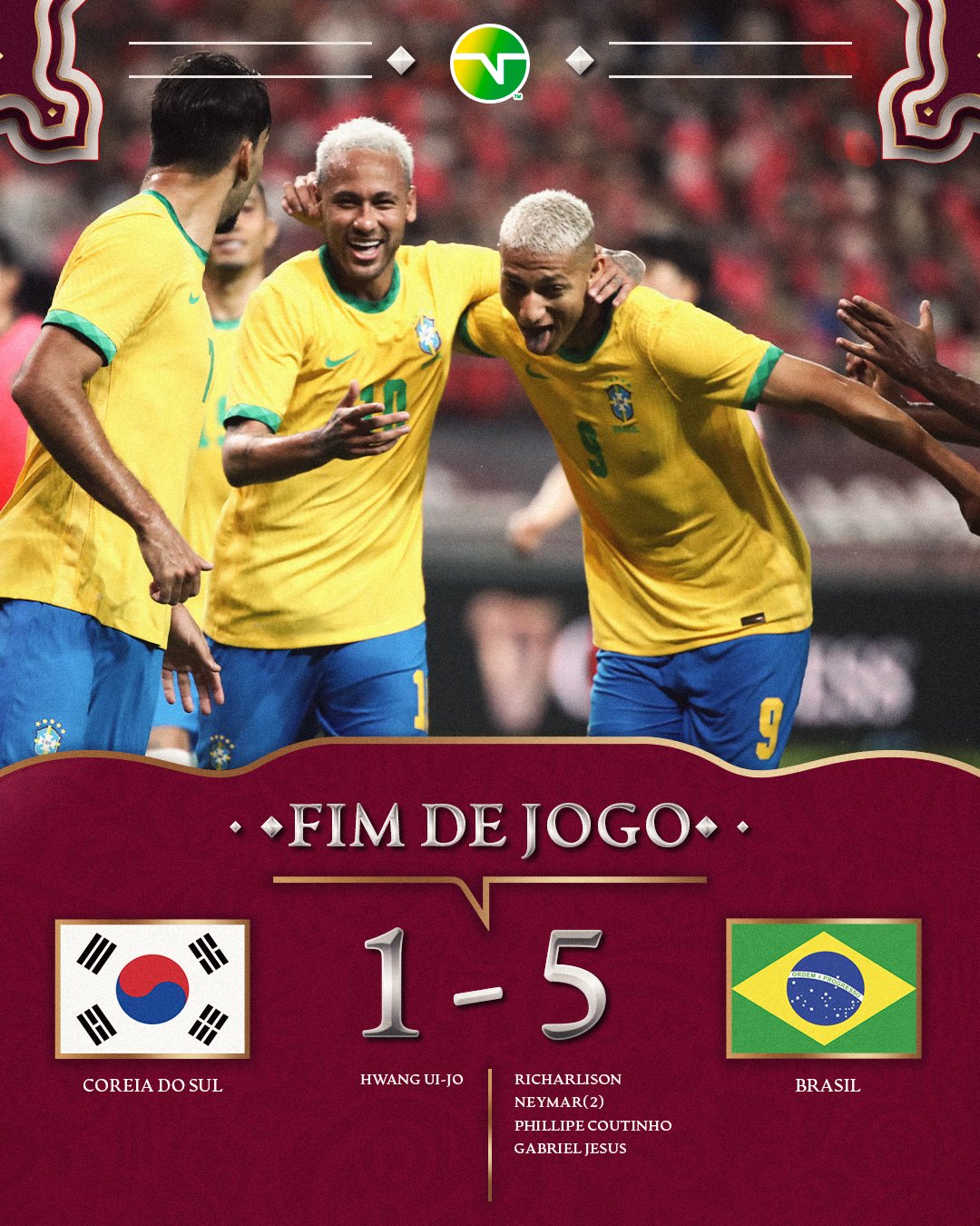 TNT Sports BR on X: 02/06/2022 - 🇰🇷 1x5 🇧🇷 - APRENDE AÍ, PORTUGAL!  APRENDE!!! 🤣🇧🇷 A NOSSA SELEÇÃO É FOD@! E tinha gente criticando esses  amistosos #TNTSportsNoQatar  / X