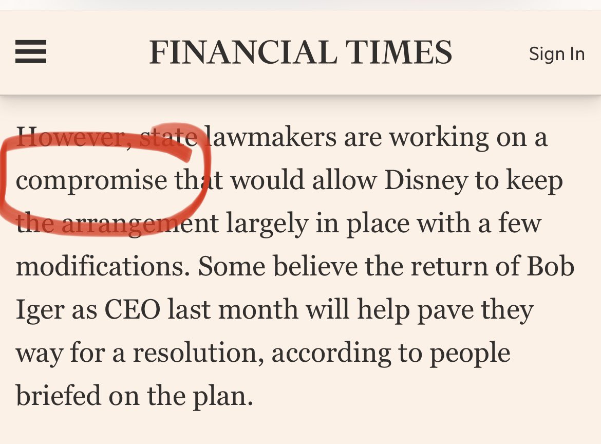 AnthonySabatini's tweet photo. Update: DeSantis communications team released a statement that DID NOT REFUTE that Florida is making a “compromise deal” with Disney to give Disney what it wants

The statement also DID NOT REFUTE any element of the @FT story from today except the use of the metaphor “u-turn”/ https://t.co/BCcx1DTRVR