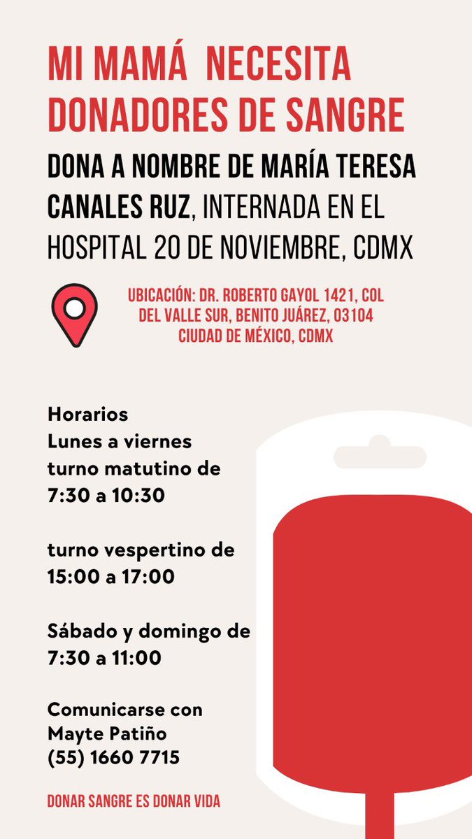 plasticmay's tweet photo. Amigos y amigas mi familia y yo estamos buscando donadores de plaquetas y sangre 🩸 para mi mamá; la operaron el miércoles y necesita de su ayuda. 
Porfa si está dentro de tus posibilidades ayúdanos estaremos infinita mente agradecidos. 
#Donadores https://t.co/lo7hE1IXMW