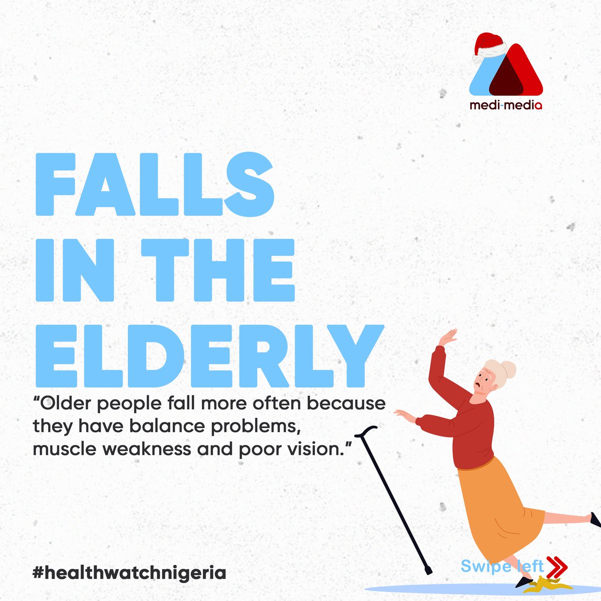 MediMediaNG's tweet photo. Older people are more likely to have a fall because they may have balance problems and muscle weakness, poor vision.
source: https://t.co/kKv5ByrqkP & w.h.o
#medimedia #healthforall #doctorsforchange #medicine #healthwatchnigeria #health #doctors #africa #happiness #edutainment https://t.co/Phk6njgi6y