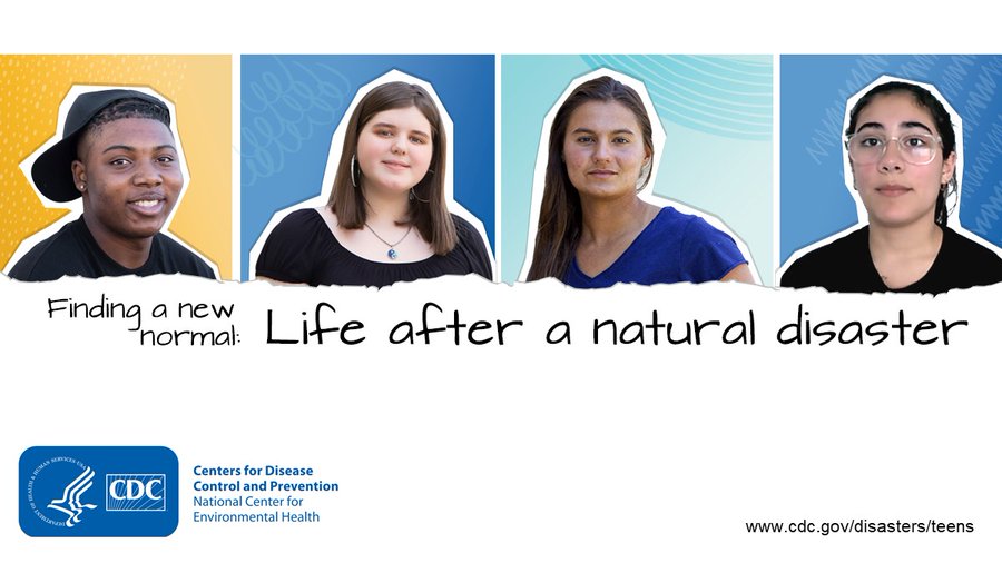CDCEnvironment's tweet photo. Parents, educators, and others who work with teens can share CDC’s resources to help teens cope after a natural disaster. https://t.co/IOElw5CS7l #LifeAfterDisaster https://t.co/8KQJED0RT3