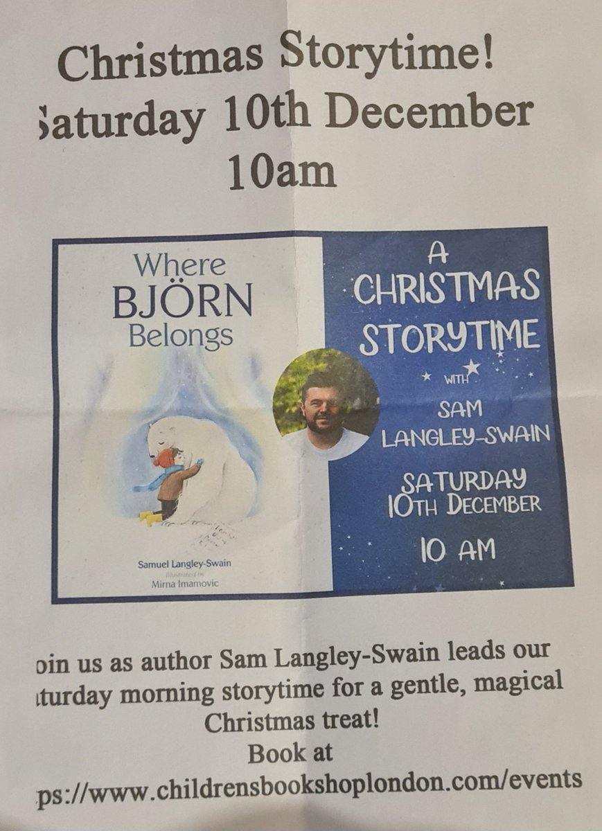 On Saturday 10th Dec @SamLangleySwain will be at @childrensbkshop for a story time. Book tickets online #muswellhill ^TS