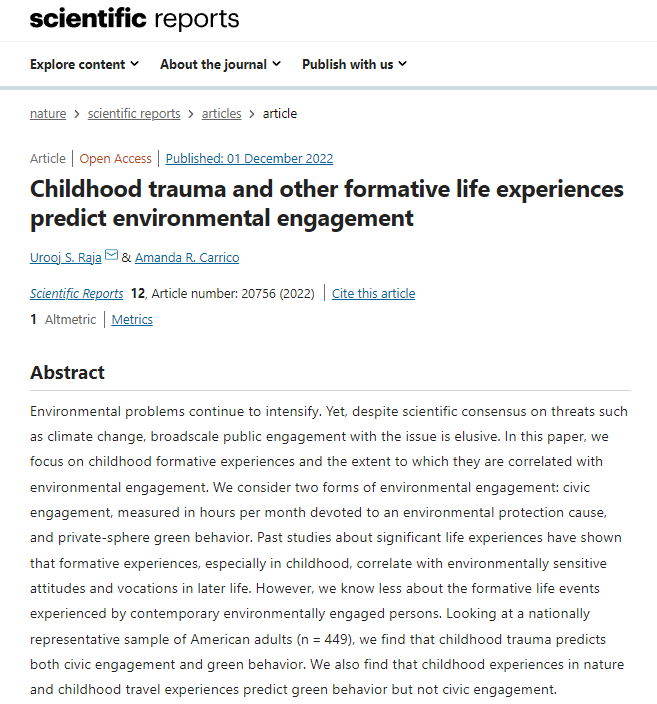 nature.com/articles/s4159…
Delighted to announce new paper with <a href="/Amanda__Carrico/">Amanda Carrico</a>  on predictors of environmental engagement published in <a href="/SpringerNature/">Springer Nature</a>  Portfolio in <a href="/SciReports/">Scientific Reports</a>. Hoping this sparks more discussion on engagement/resource support for the climate change frontline.
