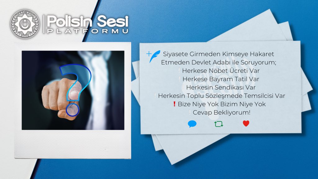 EmniyetSen1's tweet photo. Siyasete girmeden kimseye hakaret etmeden devlet adabı ile soruyorum: 
📍Herkese nöbet ücreti var 
📍Herkese bayram tatili var  
📍Herkesin Sendikası var  
📍Herkesin toplu sözleşmede temsilcisi var 
📍Bize niye yok, bizim neden yok? Cevap bekliyorum.! 

#PolisMesaiyeDevamEdiyor https://t.co/Fc0AB6baO9
