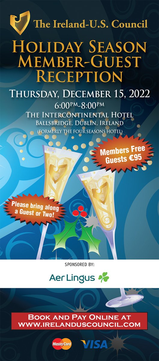Join us for our Annual Ireland-U.S. Council Member Guest Reception on Thursday, December 15 in Dublin's InterContinental Hotel, Ballsbridge, Dublin - we hope to see you there! 🎄

Book here:
irelanduscouncil.com/CouncilEvents.…

#IUSC #IrelandUSCouncil #IrishAmerica #BusinessConnections