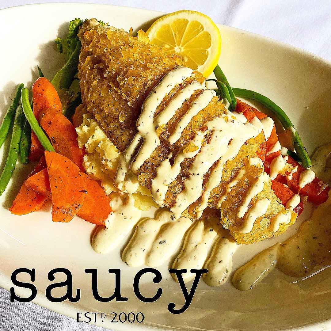 Our Weekend Fish Feature is our famous potato crusted Pickerel 👩‍🍳🤌
•
Potato crusted Pickerel filet, pan roasted &amp; topped w/ lemon caper dill aioli (𝘴𝘦𝘳𝘷𝘦𝘥 𝘸/ 𝘮𝘢𝘳𝘬𝘦𝘵 𝘷𝘦𝘨𝘦𝘵𝘢𝘣𝘭𝘦𝘴 &amp; 𝘺𝘰𝘶𝘳 𝘤𝘩𝘰𝘪𝘤𝘦 𝘰𝘧 𝘴𝘪𝘥𝘦)
•
#saucy #saucyinstreetsville