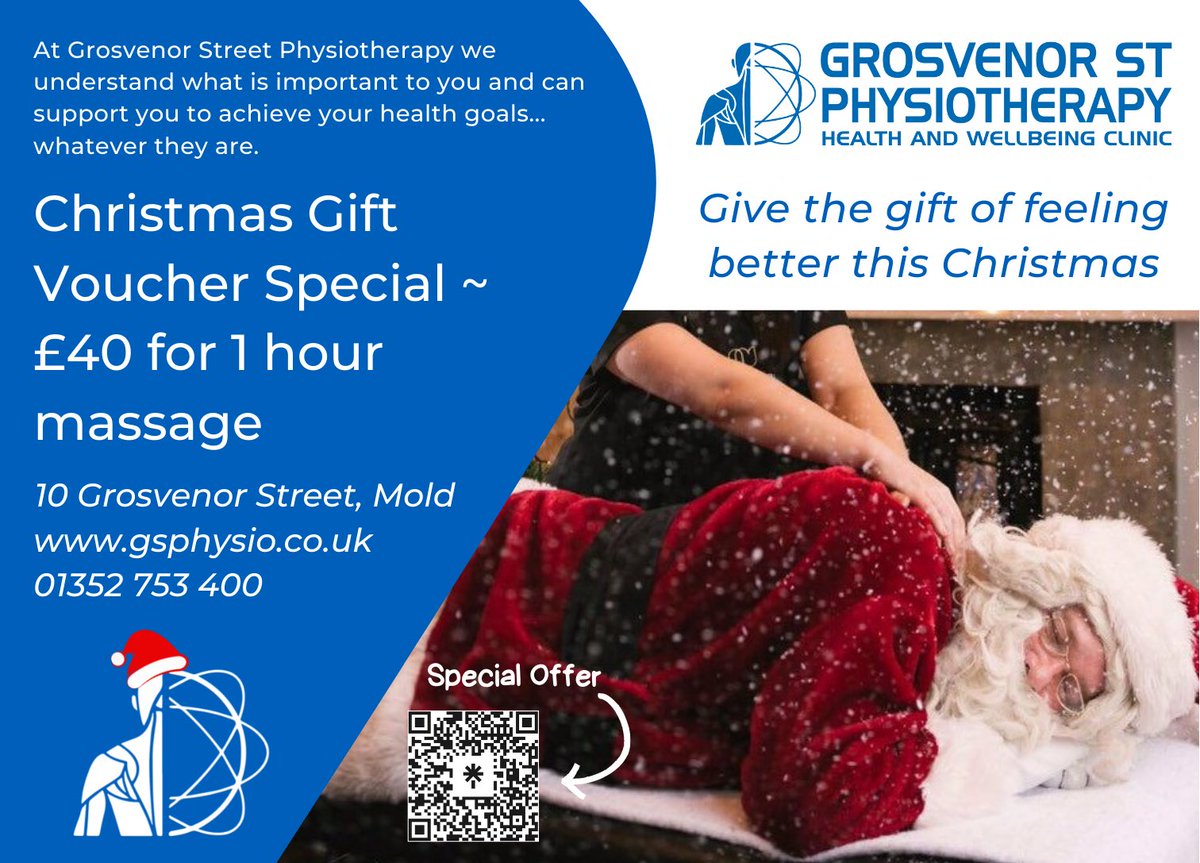 Ho Ho Ho 🎅🏻 Be like Santa this festive season and look after yourself and your loved ones with a massage voucher @GSPhysioMold you can come into clinic to pick one up, or just give us a call. Well even pop it in the post for you if you’d like! @MoldTown @CelticBiz @NWalesSocial