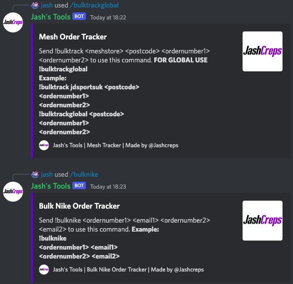 Jashcreps's tweet photo. Latest additions to my discord bot:
- Nike order tracker (Single + Bulk)
- Added Global to Mesh order tracker
- Size checker (Displays UK US and EU sizing)
If anyone has any suggestions/improvements let me know!
Examples👇 https://t.co/Wox3PSi0XS