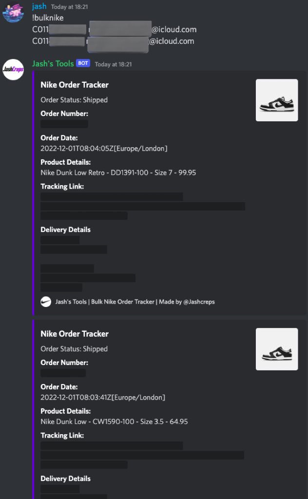 Jashcreps's tweet photo. Latest additions to my discord bot:
- Nike order tracker (Single + Bulk)
- Added Global to Mesh order tracker
- Size checker (Displays UK US and EU sizing)
If anyone has any suggestions/improvements let me know!
Examples👇 https://t.co/Wox3PSi0XS