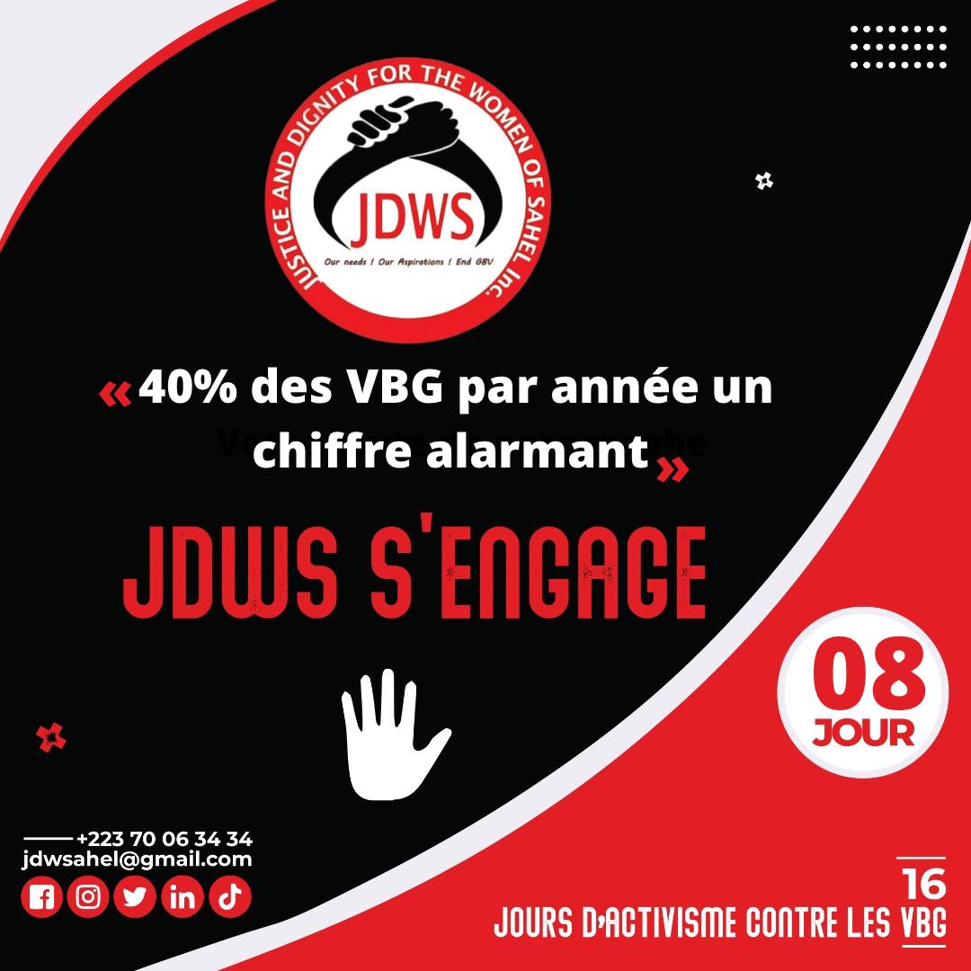 Une femme sur cinq  dont 19% des femmes âgées de 15 à 49 ans ont subi des violences physiques et/ou sexuelles 
. JDWS s’engage à lutter contre les VBG .  docs.google.com/forms/d/e/1FAI…. 

#16joursdactivisme 
#JDWS 
#stop_vbg_jdws_s_engage
#pledge_against_gbv
#day8