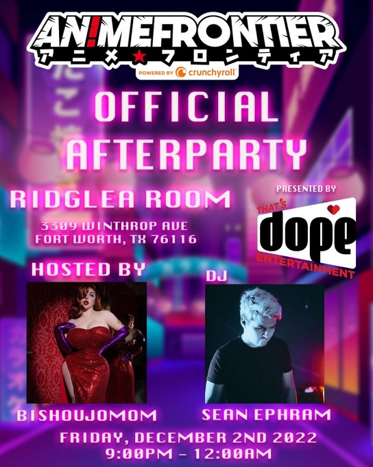 I will be hosting the Anime Frontier after party tonight!! Use code BISHOUJOMOM to get $5 off your badge