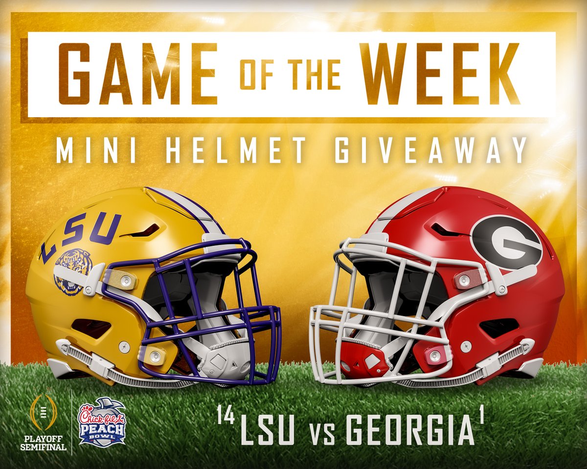 A spot in the #CFAPeachBowl Semifinal will be decided by the <a href="/SEC/">Southeastern Conference</a> Championship right here in ATL 👀

For a chance to win a @LSUFootball or <a href="/GeorgiaFootball/">Georgia Football</a> mini helmet:
1️⃣ Follow us
2️⃣ Retweet
3️⃣ Comment who you're cheering for

#GeauxTigers #GoDawgs