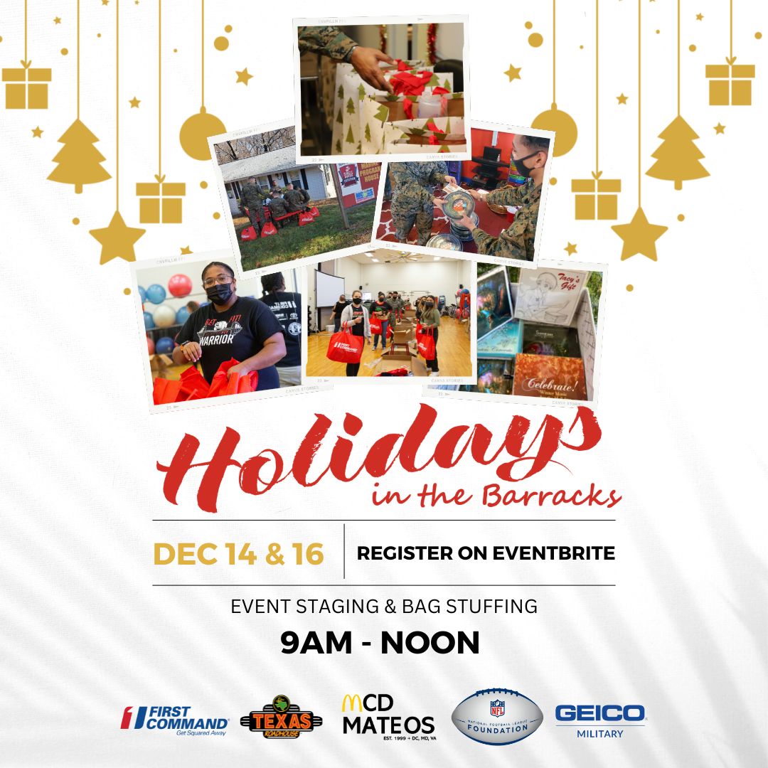 Spouse volunteers are needed to help prep the 2022 Holiday in the Barracks event! 🎁 December 16, 9 AM - NOON. ms.spr.ly/6016dvnhy