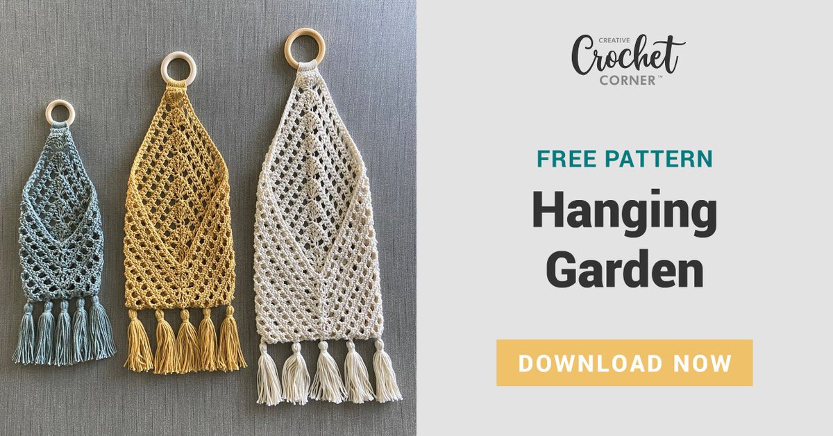 CrochetCCC's tweet image. Create your own beautiful hanging garden with plants of various sizes. Download our free Hanging Garden pattern to get started on this simple project! bit.ly/3PtS1Ix