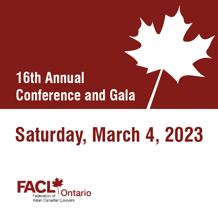 faclOntario's tweet image. Join us for our 16th Annual Conference and Gala on Saturday, March 4, 2023.

We are looking forward to seeing you in person!

#faclON23 #lawconference