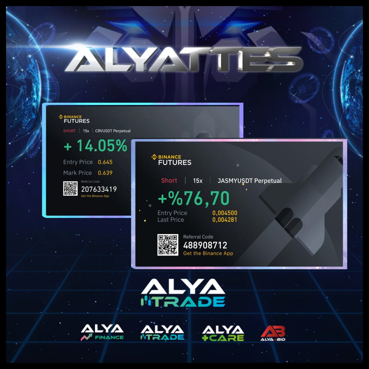 First Successful Trades are happening on #AlyaTrade - don't miss this limited oppurtunity.
⚜Binance Futures Trading ⚜
🌐Visit alya.trade
#Alyattes #AlyaFINANCE #AlyaTRADE #AlyaCARE #Binance #binancebroker #trading  #binancefuture #btc #eth  #MEXCGlobal #Coinstore