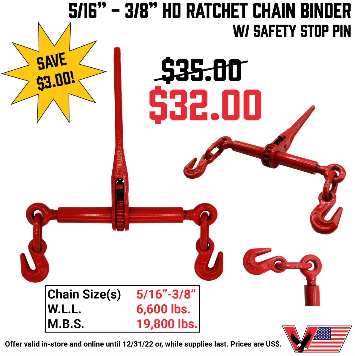 VerduynTarps's tweet image. 🚨 Our most popular ratchet chain binder is ON SALE this month!

Grab our 5/16"-3/8" heavy-duty ratchet chain binder until Dec. 31st &amp;amp; SAVE $3.00. 

🛒 Shop in-store or online, today: bit.ly/3JjrNoG

#loadbinder #ratchetbinder #binder #cargoessentials #cargorestraint