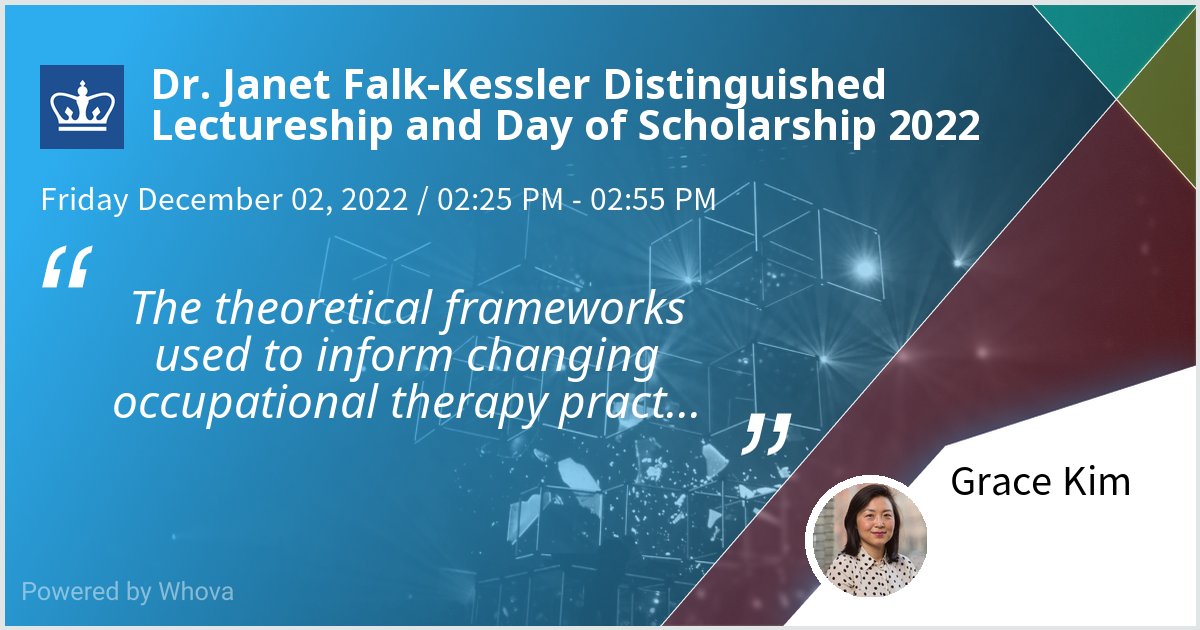 Assistant Professor @GraceKimOT spoke at Dr. Janet Falk-Kessler Distinguished Lectureship and Day of Scholarship about her recent publication on the management of individuals with the dual diagnosis of  COVID-19 and Stroke. See the publication at tandfonline.com/doi/abs/10.108…  #JFK2022