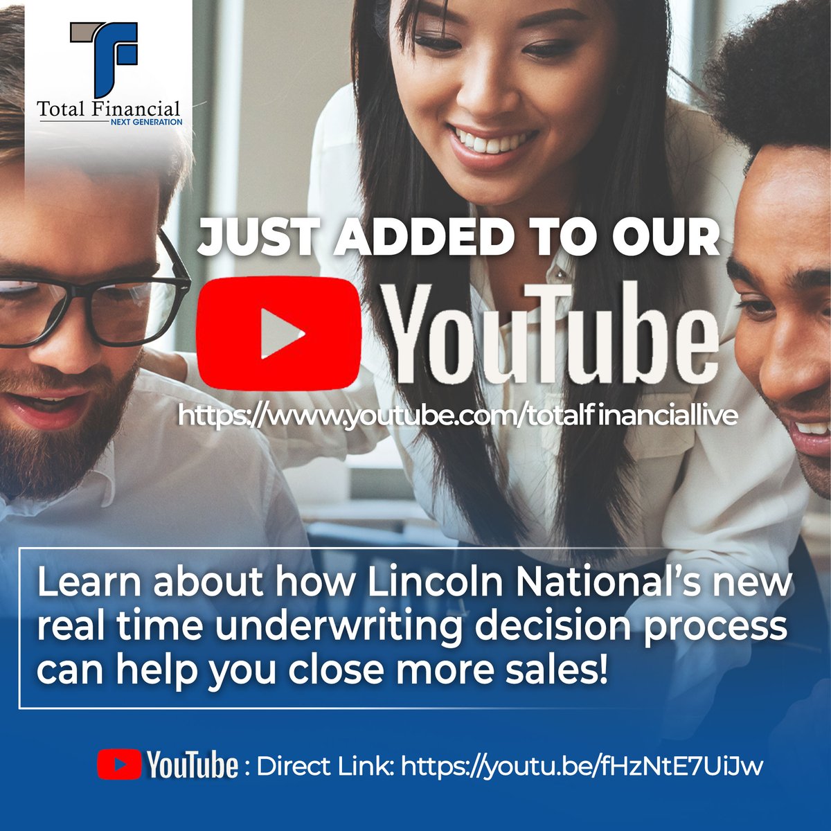 TotalFinancial's tweet photo. Learn how to get real-time underwriting decisions on your next IUL sale. Our YouTube https://t.co/eygOxToTaY

#insurance #IUL #change #acceleratedunderwriting #lifeinsuranceagents #lifeinsurance https://t.co/xqKoenZ2z4