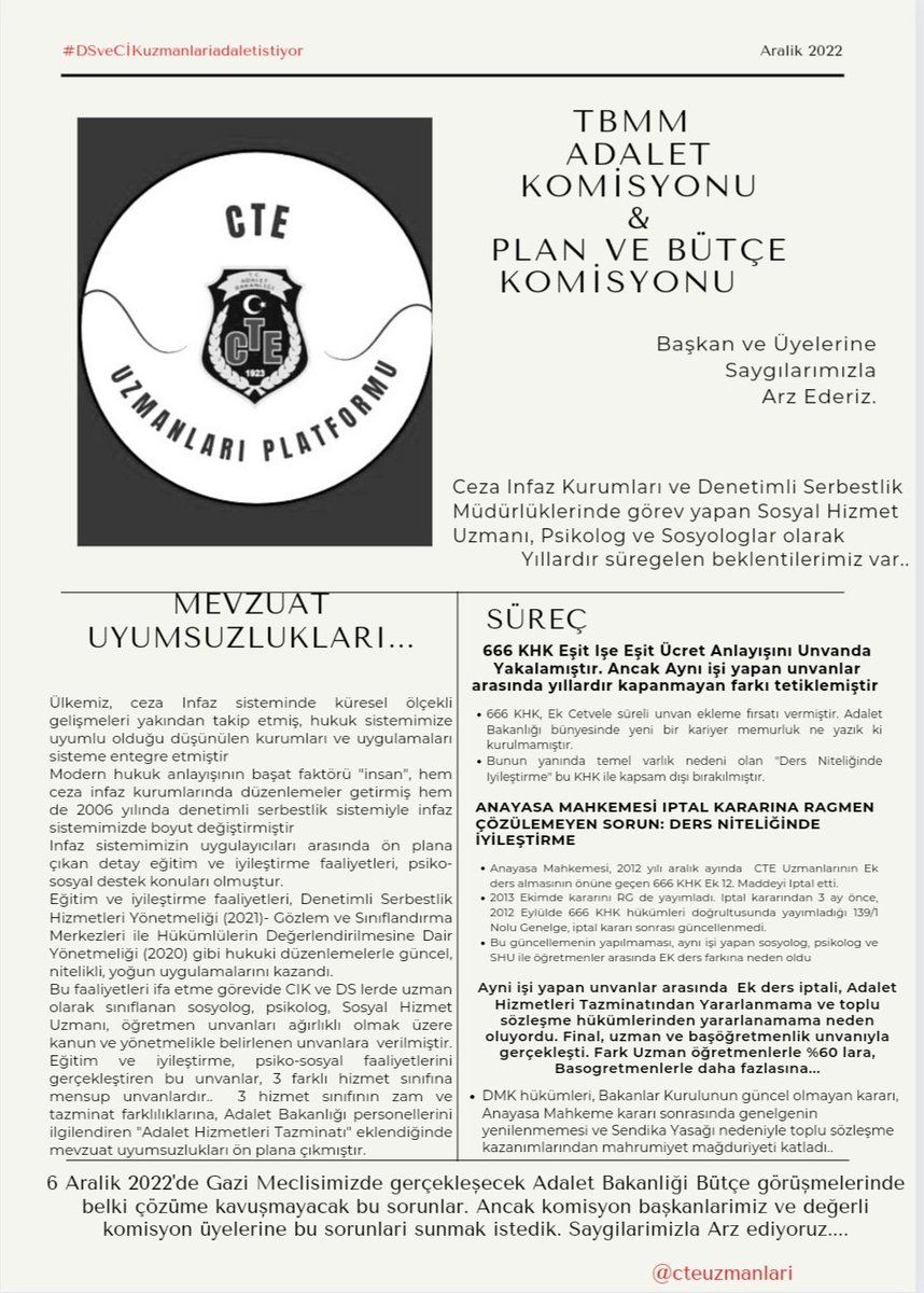CTE Uzmanları Platformu (@cteuzmanlari) on Twitter photo Kıymetli Bakanımız Sayın <a href="/bybekirbozdag/">Bekir Bozdağ</a> a,
TBMM Adalet Komisyonu Başkanı Sayın <a href="/avabdullahguler/">Abdullah Güler</a> e, TBMM Plan ve Bütçe Komisyonu Başkanı Sayın <a href="/_cevdetyilmaz/">Cevdet Yılmaz</a> a, komisyon üyesi kıymetli vekillerimize arz ederiz
#DsveCikuzmanlariadaletistiyor Kıymetli Bakanımız Sayın <a href="/bybekirbozdag/">Bekir Bozdağ</a> a,
TBMM Adalet Komisyonu Başkanı Sayın <a href="/avabdullahguler/">Abdullah Güler</a> e, TBMM Plan ve Bütçe Komisyonu Başkanı Sayın <a href="/_cevdetyilmaz/">Cevdet Yılmaz</a> a, komisyon üyesi kıymetli vekillerimize arz ederiz
#DsveCikuzmanlariadaletistiyor