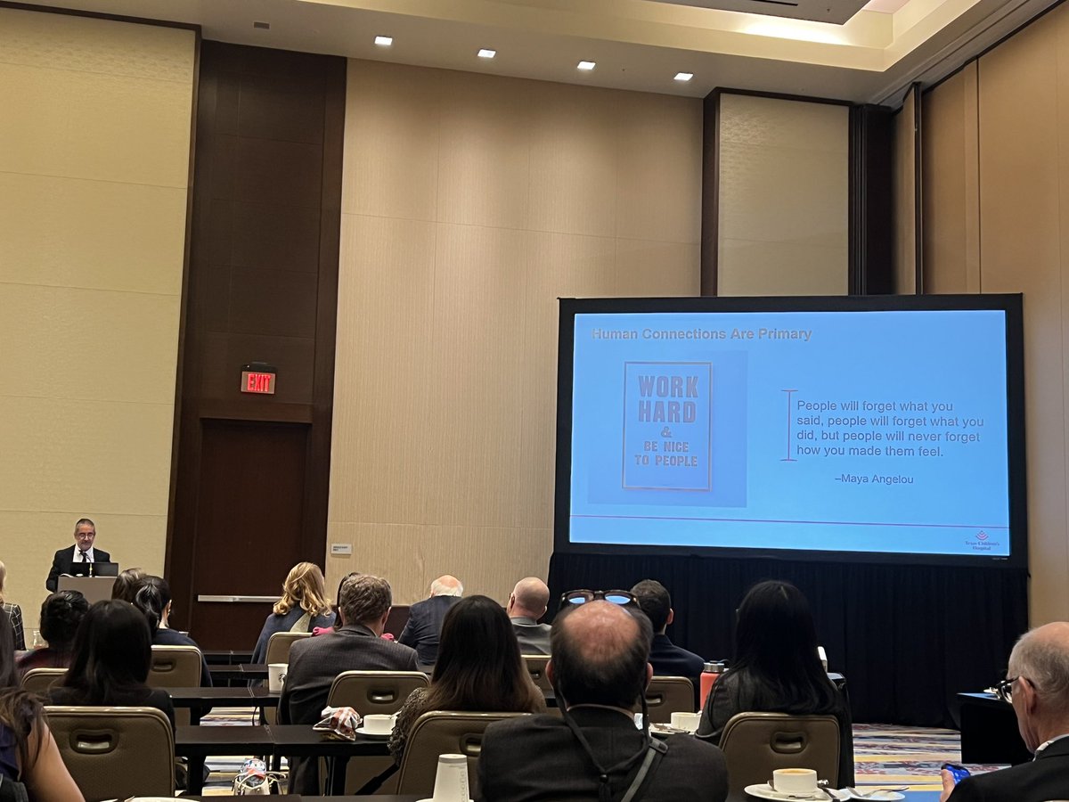 rbarnettmd's tweet photo. Itβs always such a pleasure to hear from @howardweinermd @TexasChildrens about the importance of human connection and hospitality in everything that we do! @PedsSection #workhardandbenicetopeople @UNCneurosurgery @MartinPiazza5 @kchamberlinmd @CCornea23 @QuinseyCarolyn @kristihil https://t.co/gX5H8FKxPm